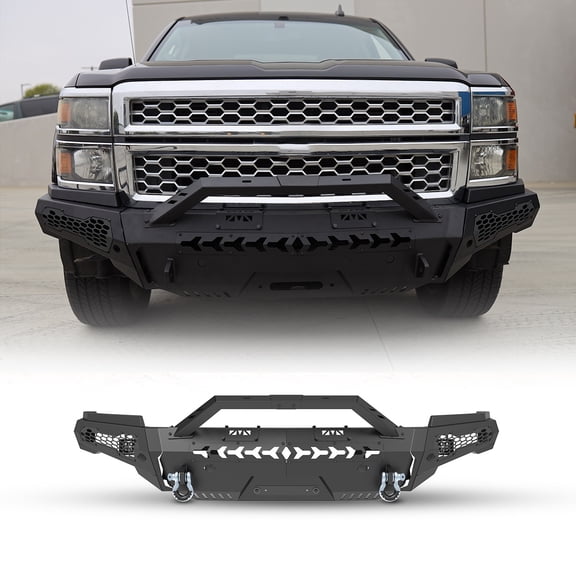 Modular 3 IN 1 Design Steel Front Bumper+Side Wing+Bull Bar For 2014-2015 Chevy Silverado 1500 w/2*Shackles and 2*4" Pod Lights