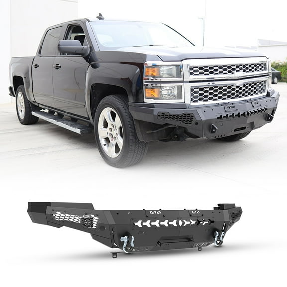 Modular 3 IN 1 Design Steel Front Bumper+Side Wing+Winch Plate For 2014-2015 Chevy Silverado 1500 w/2*Shackles and 2*4" Pod Lights