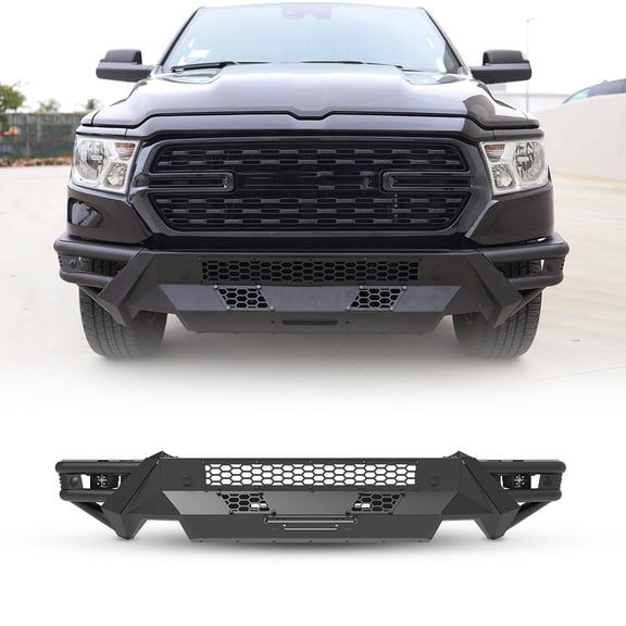 Modular 3 IN 1 Design Steel Front Bumper+Side Wing+Winch Plate For 2019-2024 RAM 1500(Exclude EcoDiesel,Rebel,TRX & Ram 1500 Classic)w/2*4" Pod lights