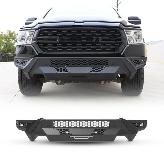 Modular 3 IN 1 Design Steel Front Bumper+Side Wing+Winch Plate For 2019-2024 RAM 1500(Exclude EcoDiesel,Rebel,TRX & Ram 1500 Classic)w/2*4" Pod lights