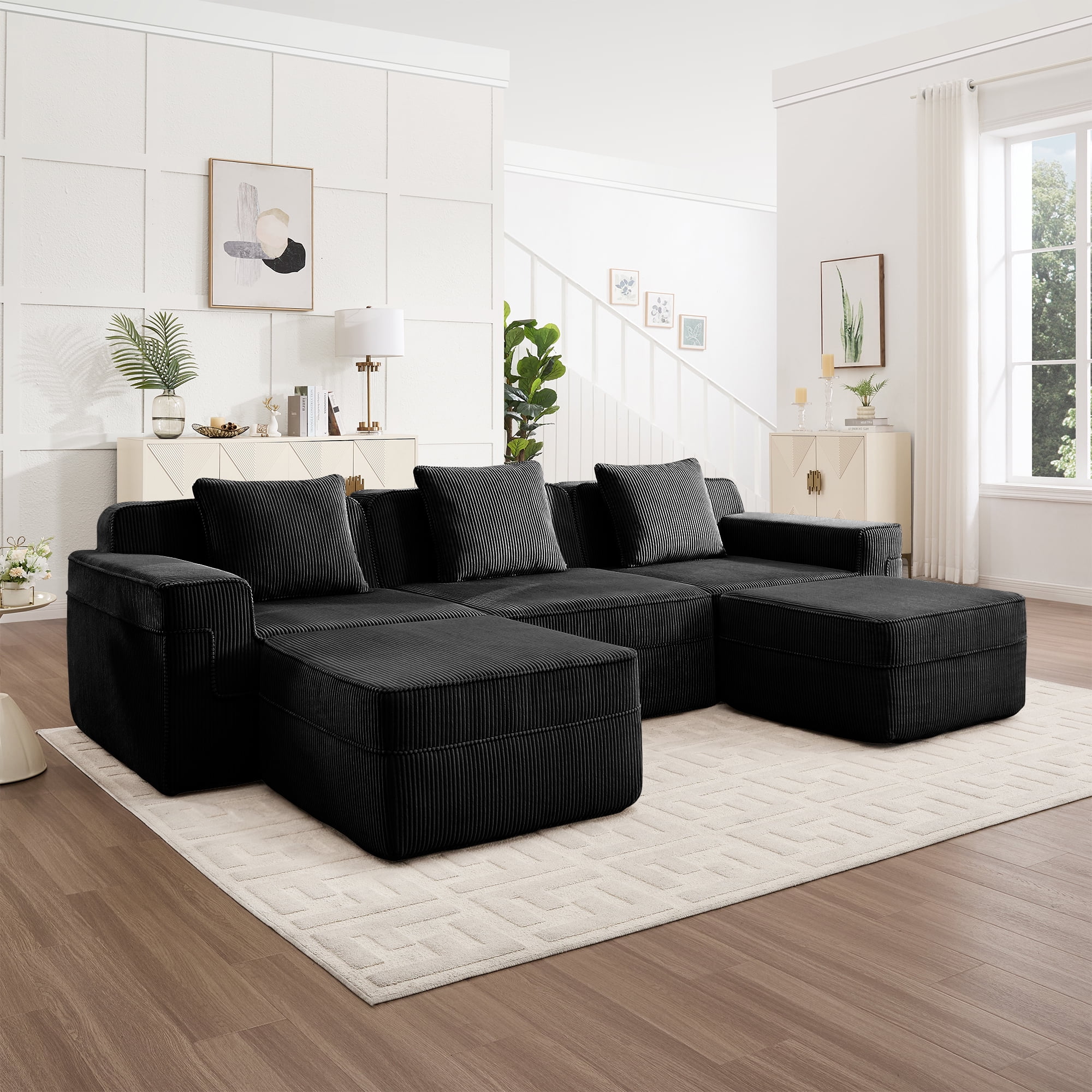 Modular 3 Seat U Shape Sectional Boneless Sofa, Cloud Sectional Couch ...