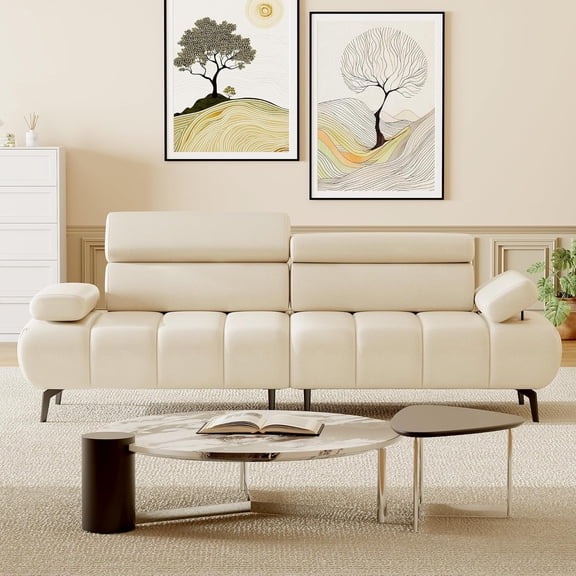 Modular 3-Seater Sofa, Adjustable Headrest & Armrest, PU Leather Split Couch, Modern Sectional with 6-Level Positions, Heavy-Duty Steel Frame, Easy Assembly,Brown