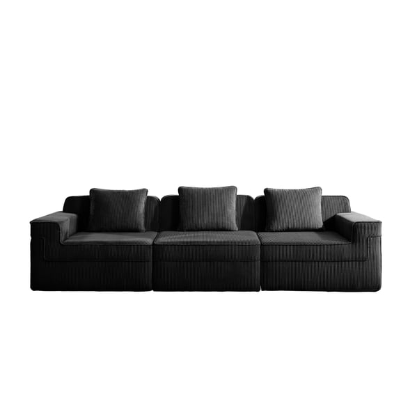 Modular 3 Seater Sofa Black, Cloud Sectional Couch with Deep Seat