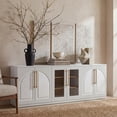 thumbnail image 1 of Modular 3PCS Storage Cabinet Set, 2 Fluted Buffets with 1 Glass Door Sideboard, Adjustable Shelves, DIY Wooden Organizer Unit for Living Room,Kitchen, White, 1 of 10