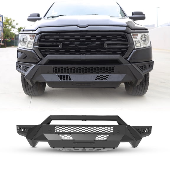 Modular 4 IN 1 Design Steel Front Bumper+Side Wing+Bull Bar+Skid Plate For 2019-2024 RAM 1500(Exclude EcoDiesel,Rebel,TRX & Ram 1500 Classic)w/2*4" Pod lights