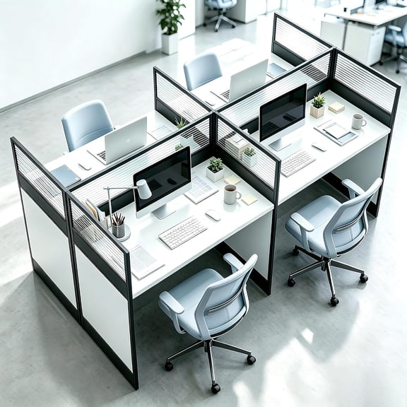Modular 4-Person Office Cubicle Workstation Desk with Privacy Partition and Cable Management,Space-Saving Cubicles for Call Center,Startup,Home Office
