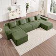 thumbnail image 1 of Modular 4 Seat U Shape Sectional Boneless Sofa, Cloud Sectional Couch with Deep Seat, Modern Modular 4-Seat Sofa Couch with Throw Pillows and 2 Movable Ottomans, Corduroy Fabric Green, 1 of 12
