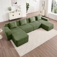 thumbnail image 1 of Modular 4 Seat U Shape Sectional Boneless Sofa, Cloud Sectional Couch with Deep Seat, Modern Modular 4-Seat Sofa Couch with Throw Pillows and 2 Movable Ottomans, Corduroy Fabric Green, 1 of 11