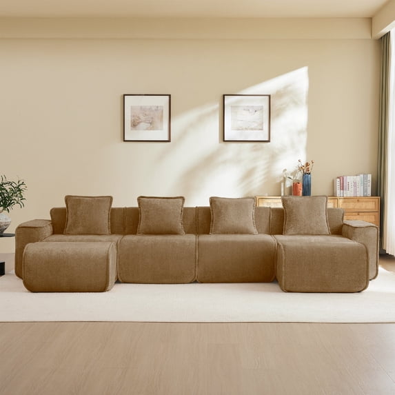 Modular 4 Seat ectional Boneless Sofa with 2 Movable Ottomans and ...