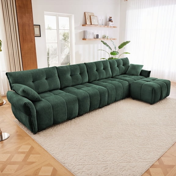 Modern Minimalist Chenille 4-Seater Sofa 220cm with Solid Wood Frame
