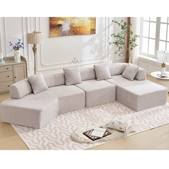 Modular 4-seat Boucle Couch | For Living Room Use, Offers Comfortable Seating for Taller Individuals