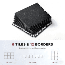 Modular 48 Sq Ft Gym Floor Tiles - 14mm Thick Interlocking Mats for Equipment Protection, Anti-Slip & Shock Absorption - 12-Piece Rubber-EVA Home Gym Set