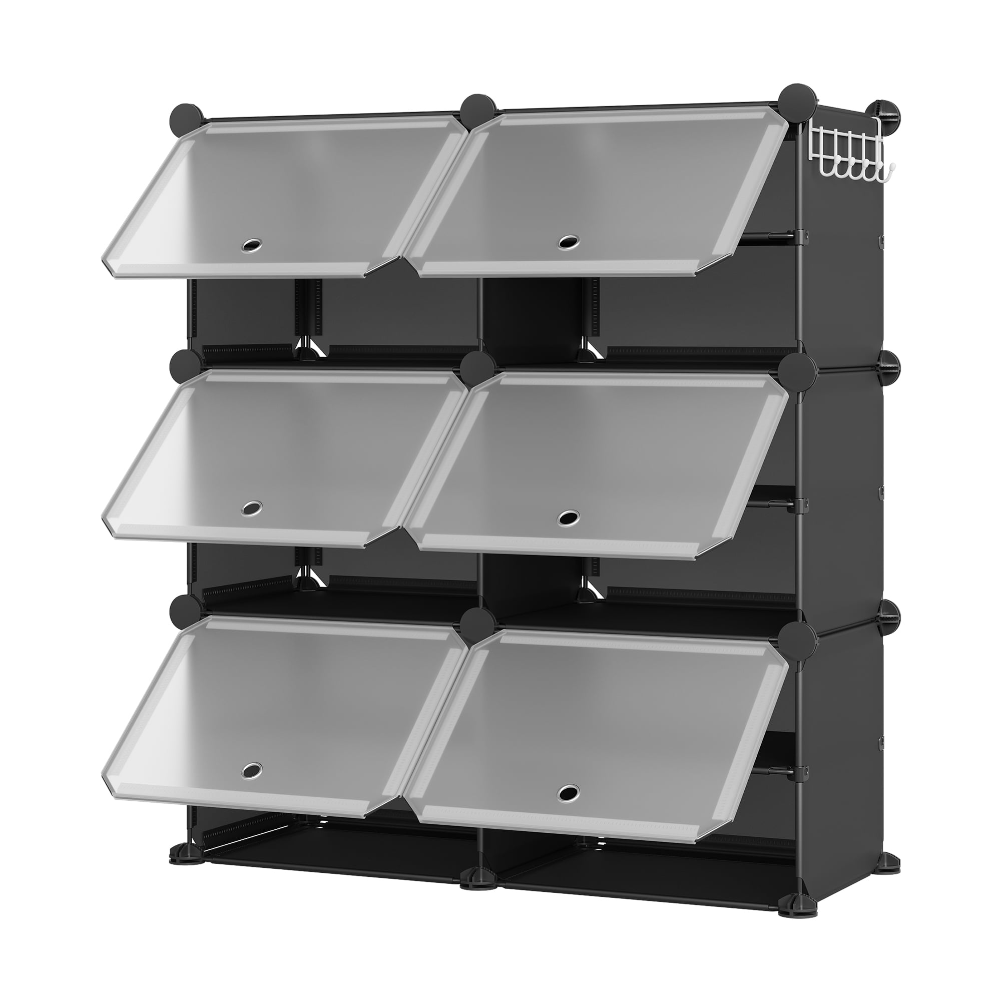 Modular 6-Cube Shoe Storage Cabinet with Doors – 6-Tier Plastic Shoe Organizer – Space-Saving – Easy DIY Assembly – for Entryway, Bedroom, Living Room – Black