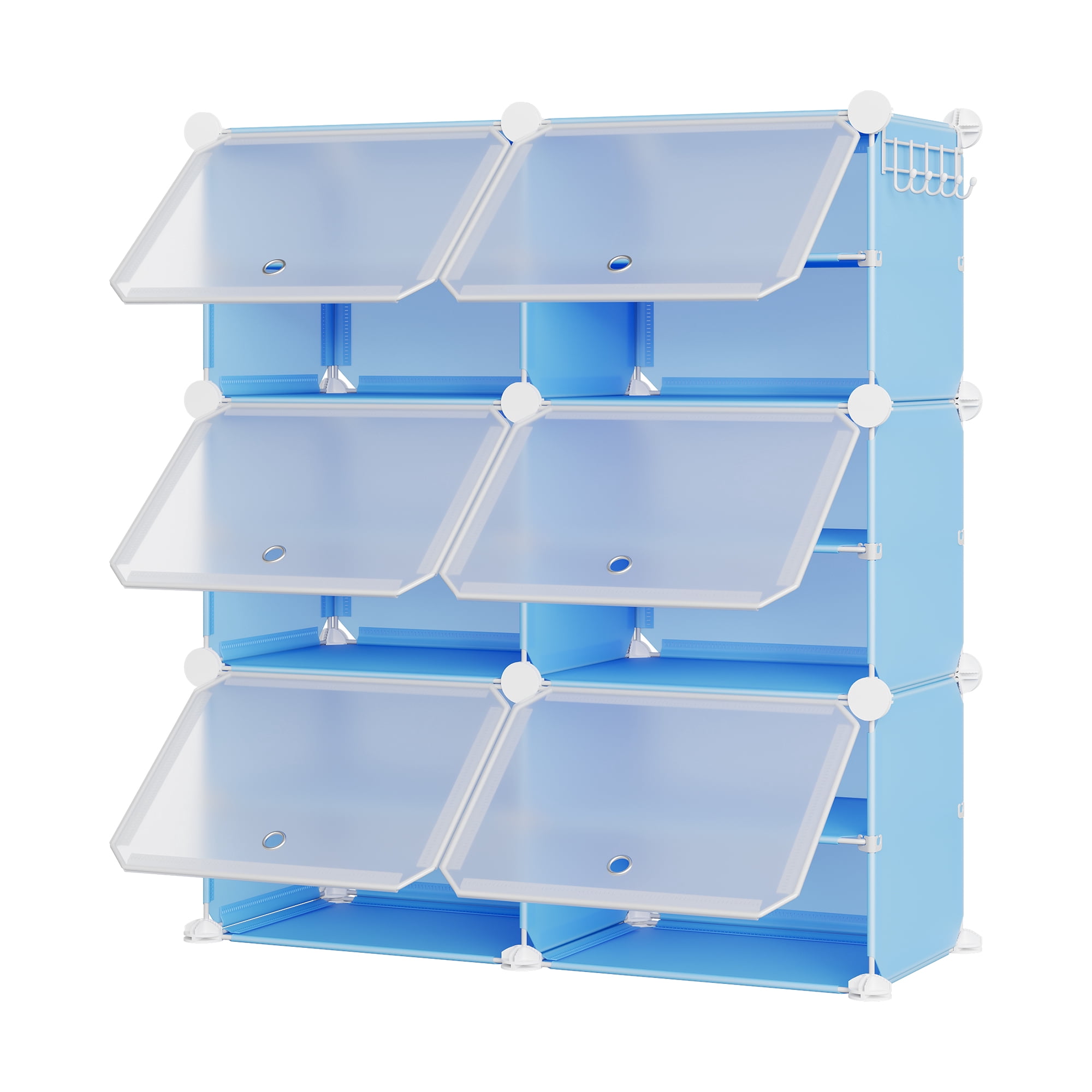 Modular 6-Cube Shoe Storage Cabinet with Doors – 6-Tier Plastic Shoe Organizer – Space-Saving – Easy DIY Assembly – for Entryway, Bedroom, Living Room – Blue
