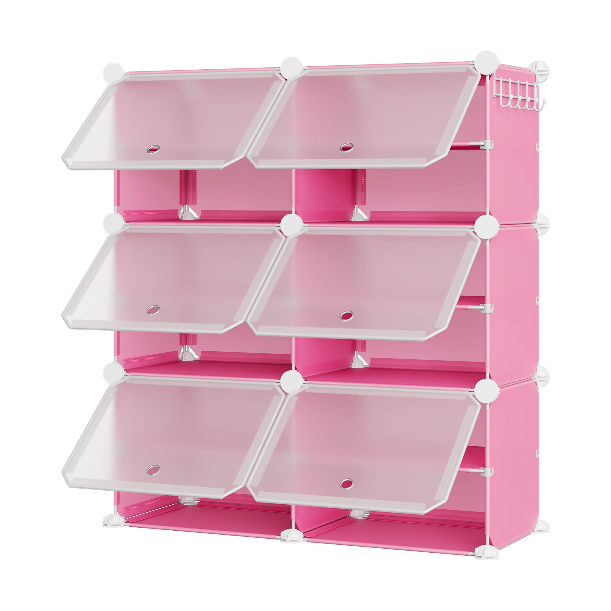 Modular 6-Cube Shoe Storage Cabinet with Doors – 6-Tier Plastic Shoe Organizer – Space-Saving – Easy DIY Assembly – for Entryway, Bedroom, Living Room – Pink