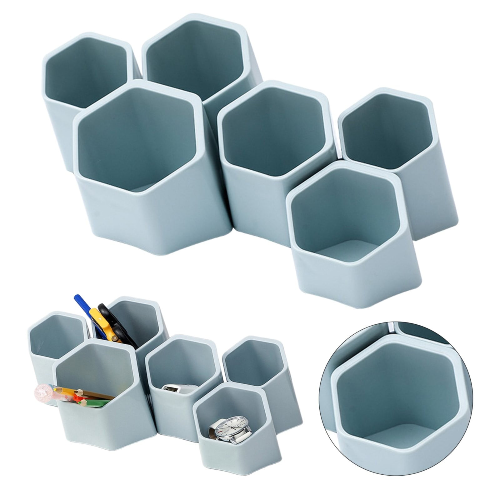 Modular 65° Desk Organizer, 6 Cup Splicing Clips Pen Holder for Markers Pencils and Pens