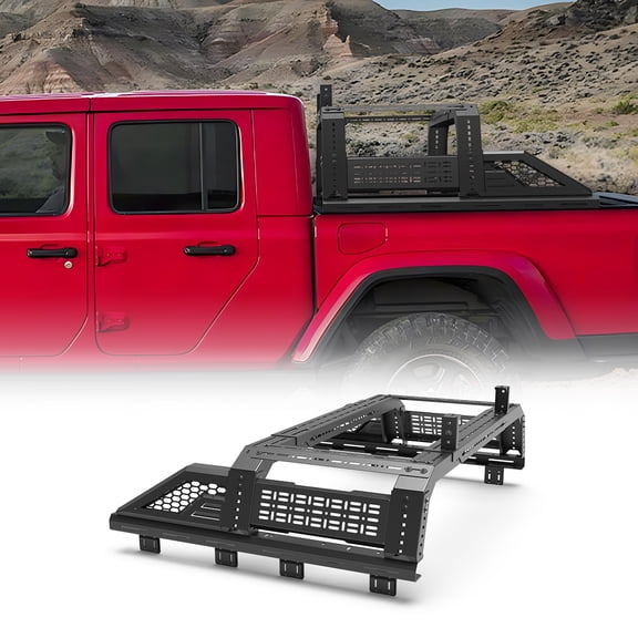 Modular Adjustable Overland Roll Bar for Chevrolet/Chevy/GMC/Ford/Jeep/Nissan/Honda/Toyota,Mid-Size Pickup Trucks,Front+Mid+Molle Panel
