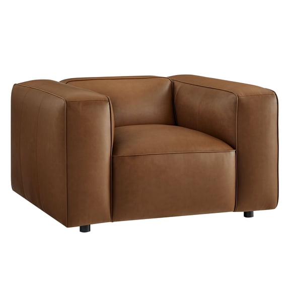 Modular Armchair, Brown, Faux Leather, Living Room Lounge Cafe Lobby Hospitality Restaurant, Modern Contemporary, HB37653