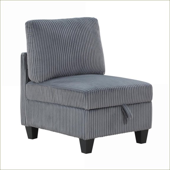Modular Armless Accent Chair, Charcoal Gray Corduroy Upholstery, Storage Single Chair for Living Room, Adult Seating