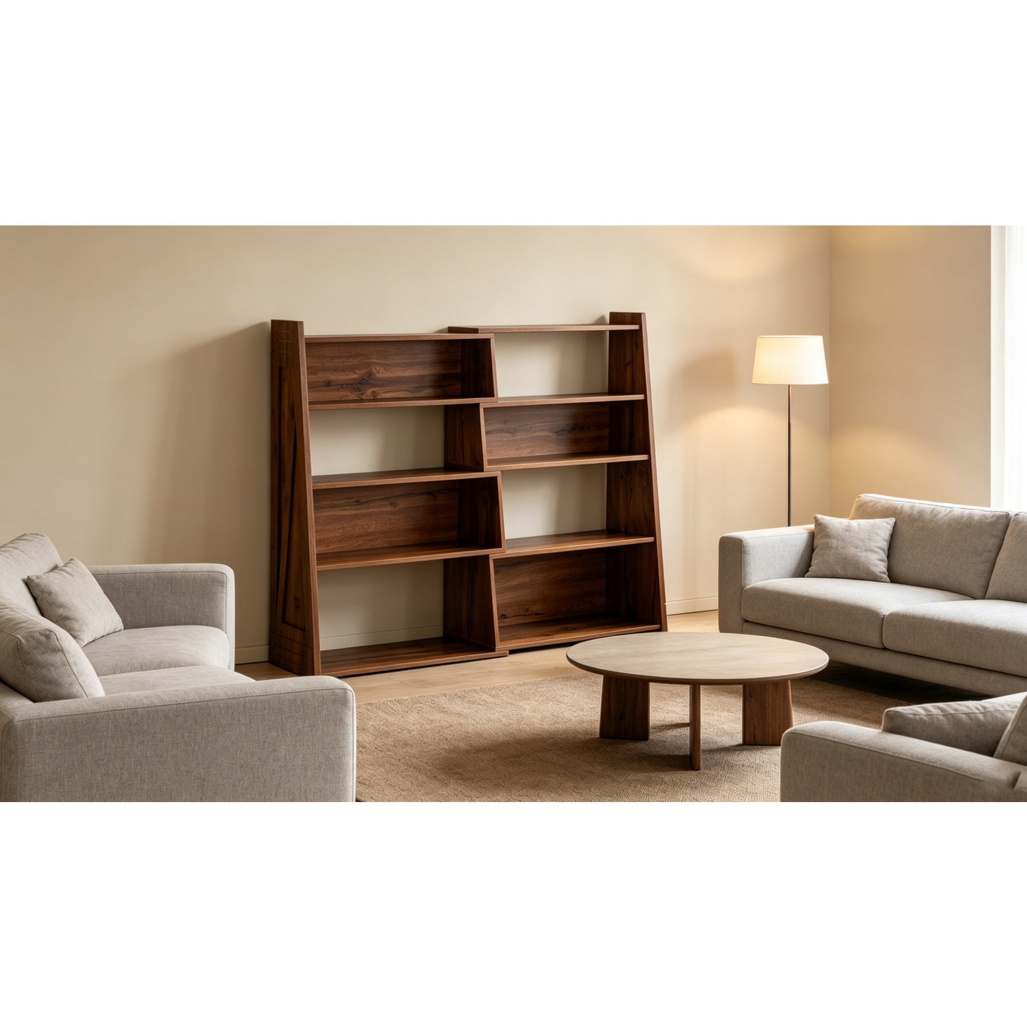 Modular Asymmetrical Bookshelf with 3 Configurable Layouts, Foldable Display Shelf and Staggered Storage Bookcase, Black Woodgrain