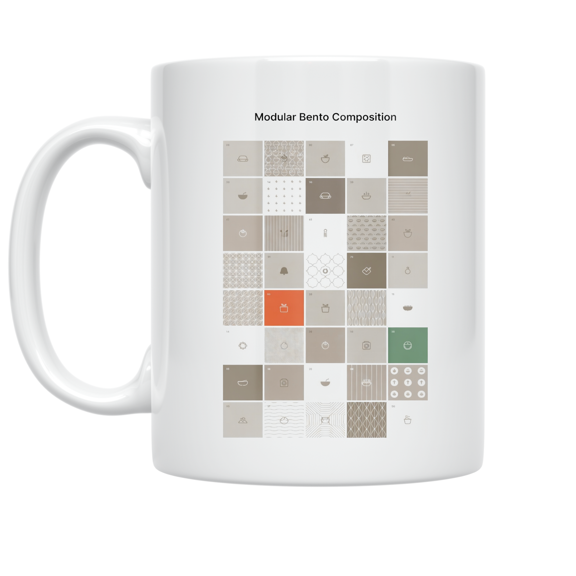 Modular Bento Composition Design - Modern Design Enthusiast - 11 oz Ceramic Coffee Mug