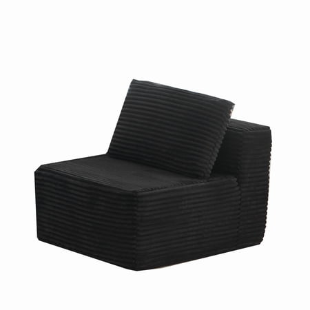 Modular Black Corduroy Sectional Couch - Single Seat for Living Room, Apartment, Bedroom | Versatile, Soft, Stain-Resistant, Easy Move