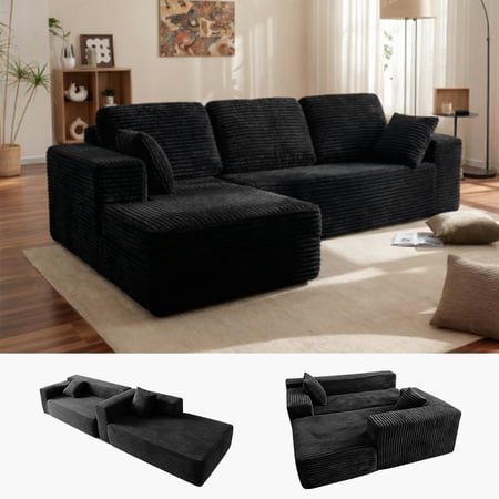 Modular Boneless L Shaped Sectional Couch, Sofa for Living Room,Black, 96" Left Facing Chaise