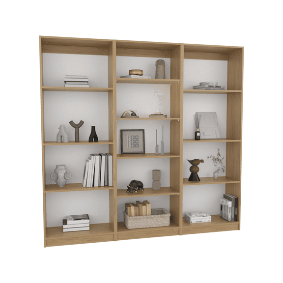 Modular Bookcase Storage Set 3-Piece 71.7" H with Open Shelves Natural Oak