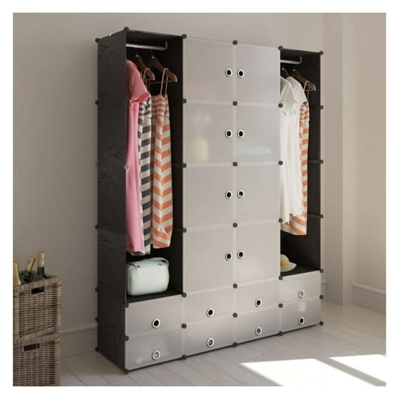 Modular Cabinet with 18 Compartments Black and White 14.6"x57.5"x71.1"
