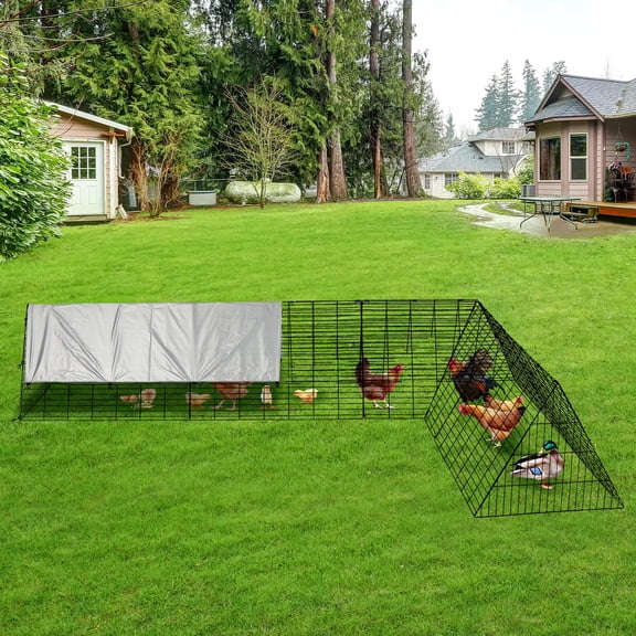 Modular Chicken Coop with Tunnel Cover, 118x79x28in All Weather Metal Run, Portable Poultry Tractor for Duck Rabbit Breeding