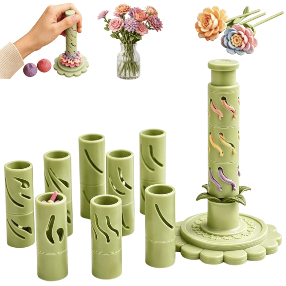 Modular Clay Bloom Maker, DIY Clay Flower Bouquet Making Kit Press Mold with 9 Shaping Sleeves, for Stacked Blooms, Handmade Craft Decor & Gift Making