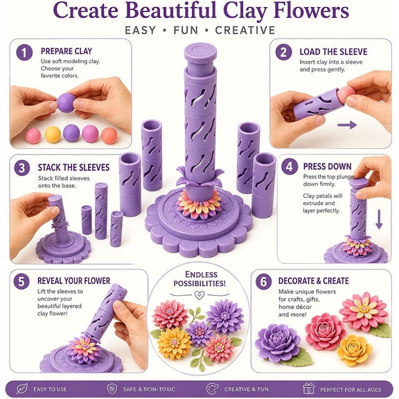 Modular Clay Bloom Maker, DIY Clay Flower Bouquet Making Kit Press Mold Reusable Press Mold,Effortlessly make unique layered clay flowers for beginners and DIY lovers