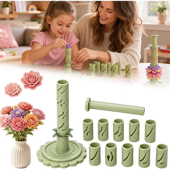 Modular Clay Bloom Maker DIY Flower Shaping Tool with 9 Sleeve Patterns | Clay Flower Press Machine Polymer Flower Modeling Clay for Stack Blooms Craft Decoration Handmade Gift