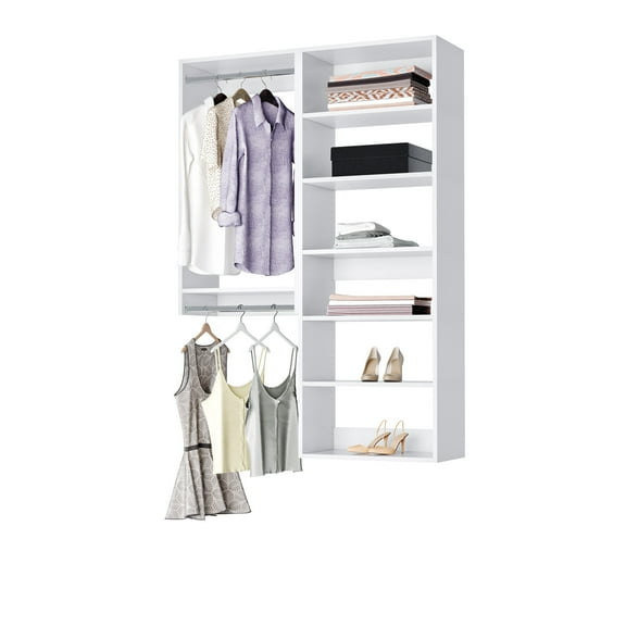 Modular Closet System - Closet Organizers and Storage - A Closet Organization System for Home Organization Including a Hanging Closet Organizer and Closet Shelves For 48" Closet, White