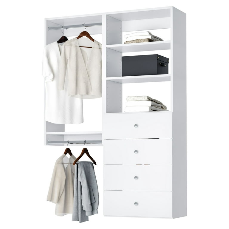 Closet Shelves Tower - Modular Closet System With Drawers (4) - Corner  Closet System - Closet Organizers And Storage Shelves (White, 25.5 inches  Wide)