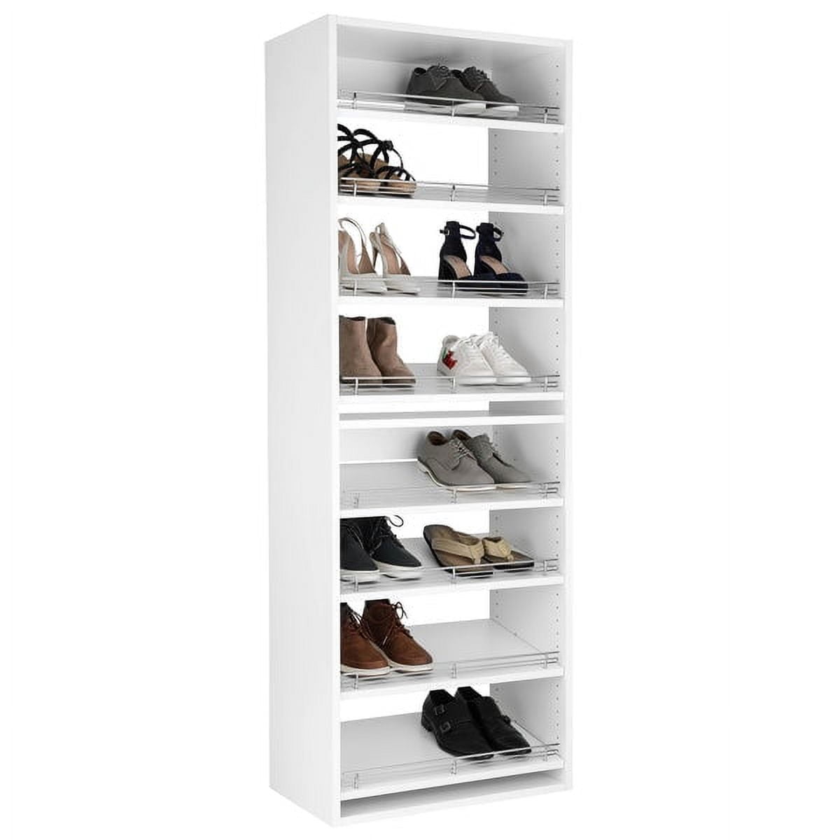 Modular Closets 4 Tiered White Slanted Shoe Shelf Closet Organizer Unit,  25.5 X 36 