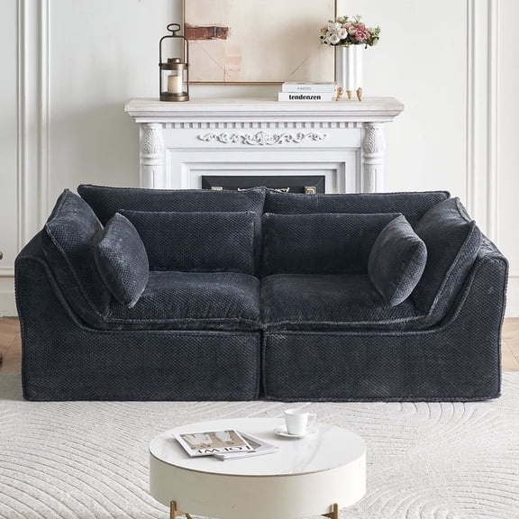 Modular Cloud Loveseat Sofa, Soft Plush Polyester Fabric, Deep Seat Comfy Floor Couch for Living Room, Bedroom & Small Space Dark Grey