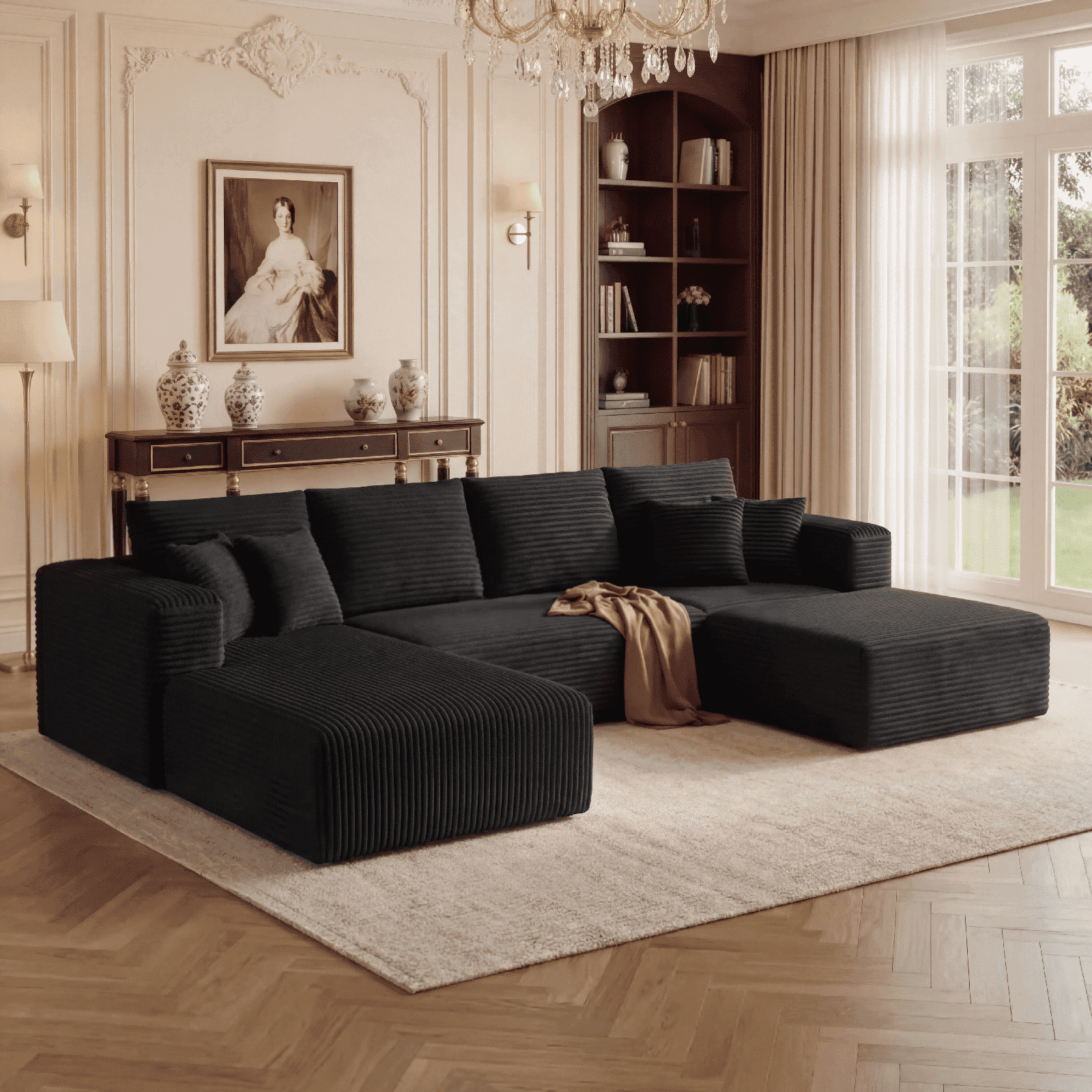 Cubente 134.7" Modular Cloud Sectional Sofa, Cloud Boneless Couch No Assembly Required Reversible U-Shaped Couches with Chaise, Oversized Sofa with 4 Seats for Living Room