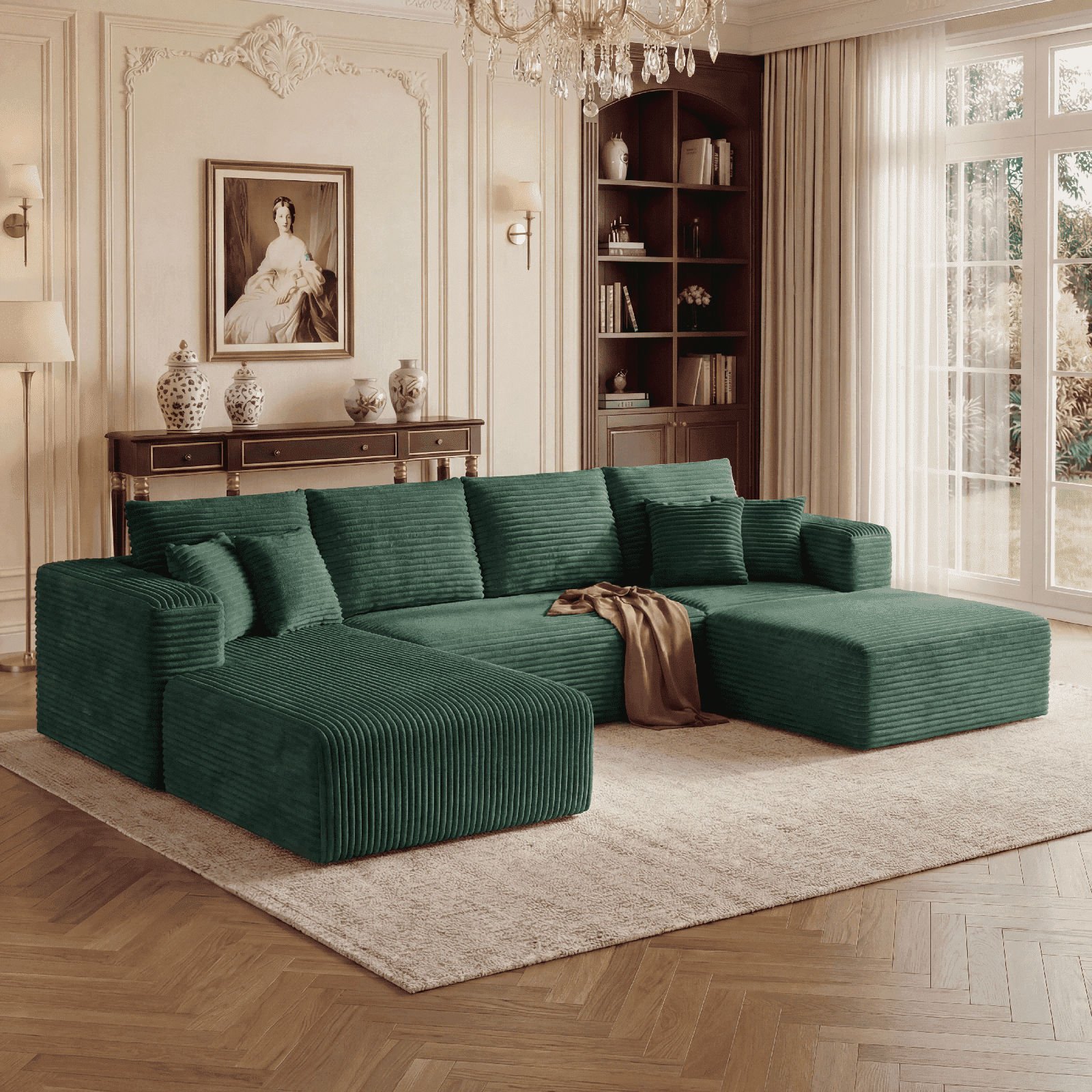Cubente 134.7" Modular Cloud Sectional Sofa, Cloud Boneless Couch No Assembly Required Reversible U-Shaped Couches with Chaise, Oversized Sofa with 4 Seats for Living Room