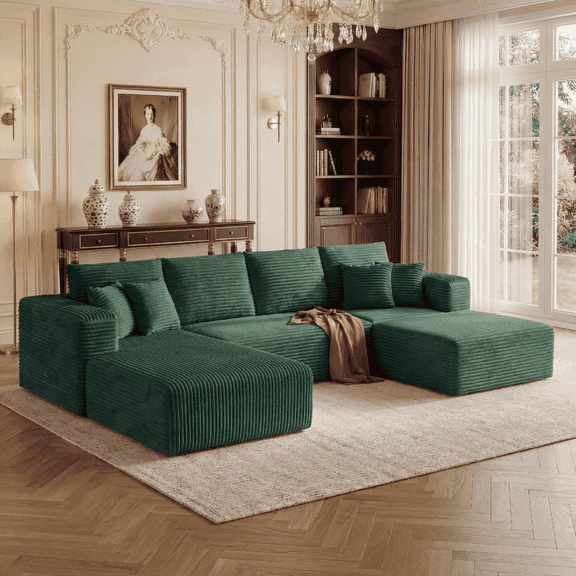 Cubente 134.7" Modular Cloud Sectional Sofa, Cloud Boneless Couch No Assembly Required Reversible U-Shaped Couches with Chaise, Oversized Sofa with 4 Seats for Living Room