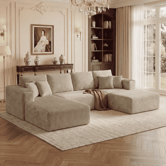 Cubente 134.7" Modular Cloud Sectional Sofa, Cloud Boneless Couch No Assembly Required Reversible U-Shaped Couches with Chaise, Oversized Sofa with 4 Seats for Living Room