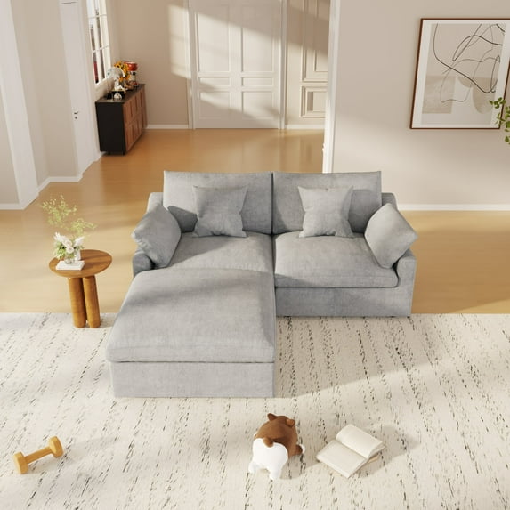 bokifol Modular Cloud Sofa,82.68" Cloud Sectional Couches with Deep Seat,L-Shape 4-Seat Couch with Ottoman for Living Room,Modern Comfy Couch with Washable Cover,Wide Armrest(Grey)
