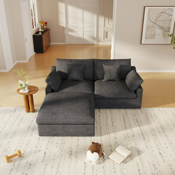 bokifol Modular Cloud Sofa,82.68" Cloud Sectional Couches with Deep Seat,L-Shape 5-Seat Couch with Ottoman for Living Room,Modern Comfy Couch with Washable Cover,Wide Armrest(Black)