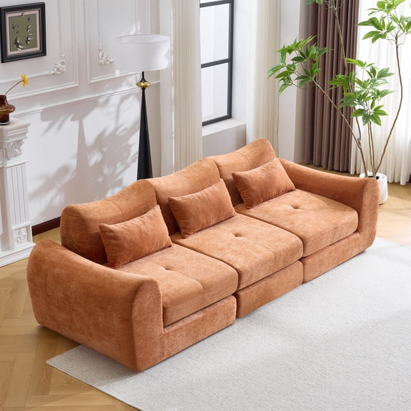 GARITIN Flannelette Fabric Modular Cloud Sectional Sofa Bed, Orange