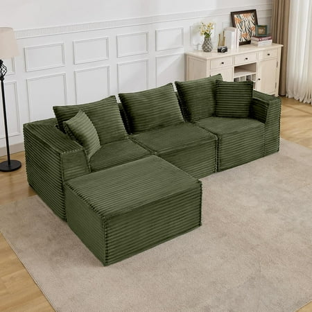 Modular Cloud Sofa Loveseat, Modern Corduroy Boneless Sectional Foam Couch with Deep Seats, Convertible Sleeper Sofa Bed for Living Room, No Assembly