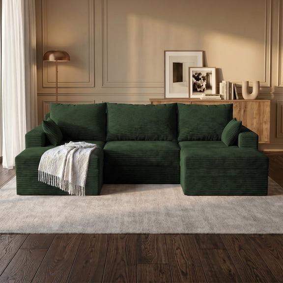 Modular Cloud Sofa Under-Seat Storage – 108" 3 Seats + 2 Ottomans, Floor-Touching Design, Convertible to L-Shape or Chaise, for Living Room, Apartment