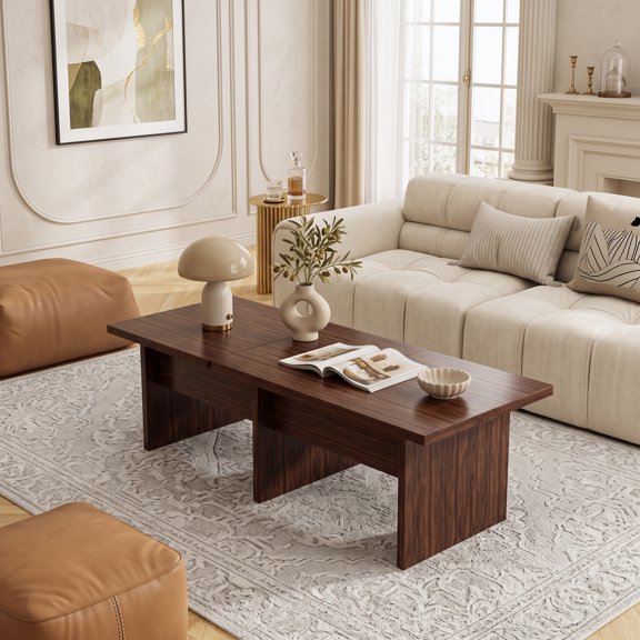 Modular Coffee Table Set of , Modern Design L Shaped Center Tables with Compact Side Table Option,Walnut
