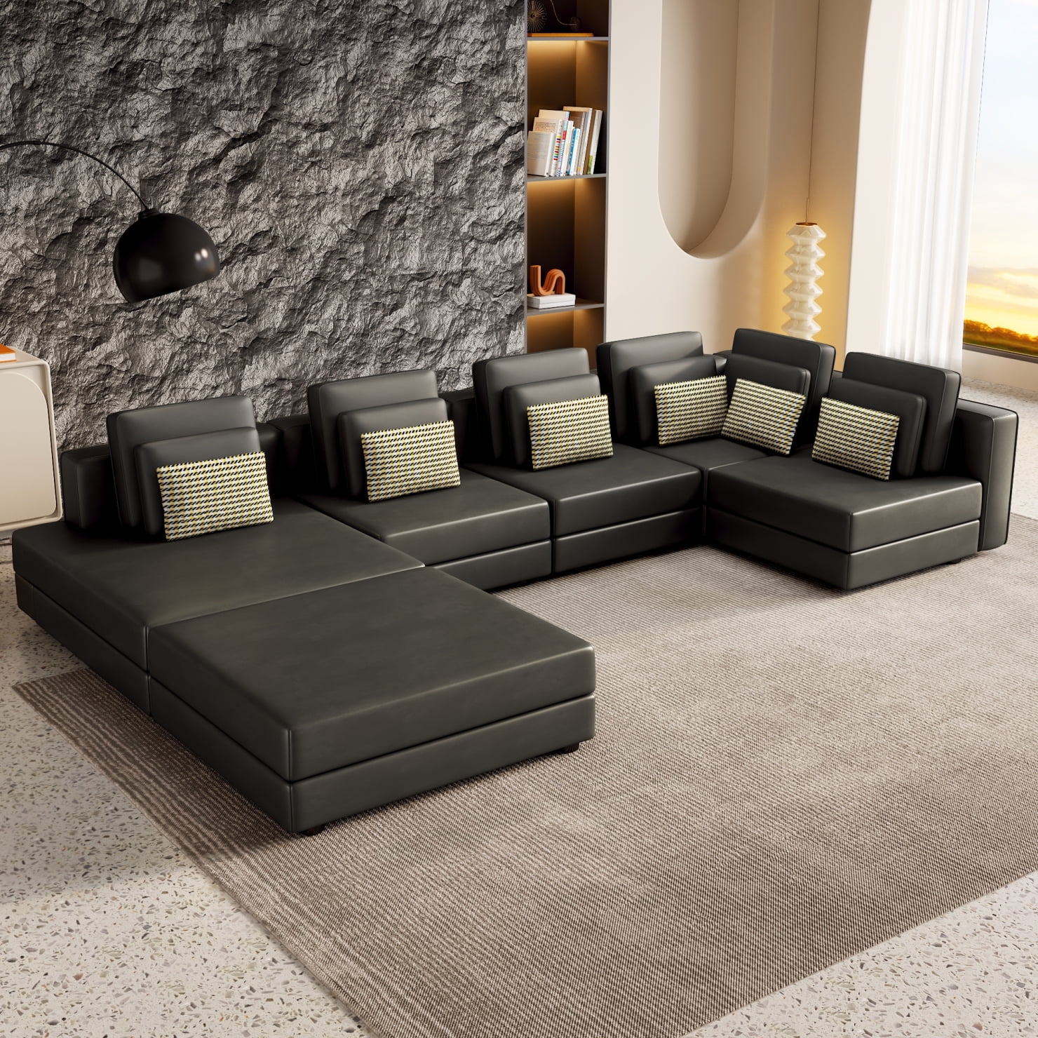 Modular Combination Corner Sofa with Chaise Lounge Large Sectional Sofa with Movable Ottoman for Living Room Office and Spacious Space 111.6 D x 103 W x 26 H Brown Walmart