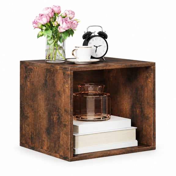 Modular Combination Cube Bookshelf, Stackable Wooden Cubby Storage for Small Spaces, 1-Cube Rustic Brown Display Shelving Unit