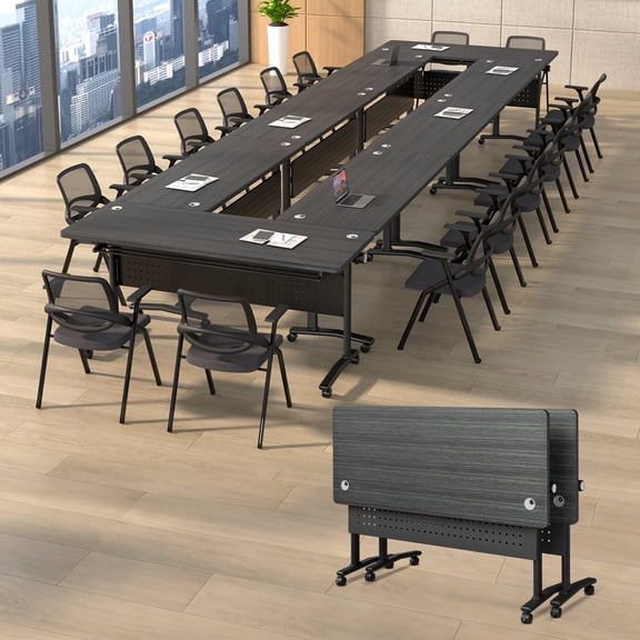 Modular Conference Room Tables, 2 Pack Folding Conference Tables Mobile Meeting Training Table for Office, Modern Foldable Rolling Seminar Desk(47.2in,Black)